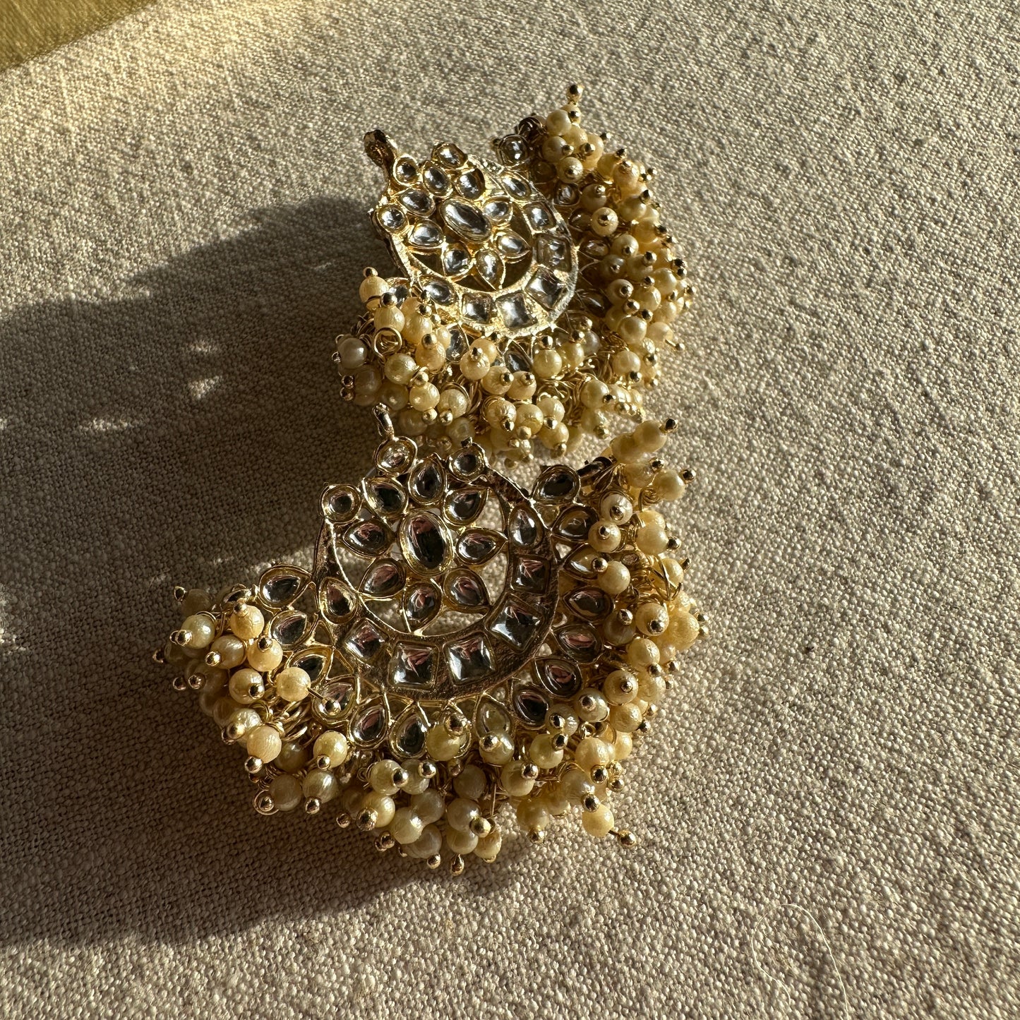 Pearl Chandbali Polki Earrings