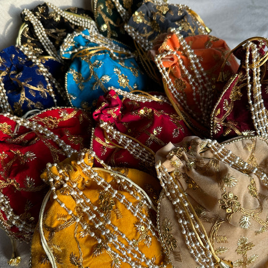 Velvet Embroidered Pearl Potli Bags