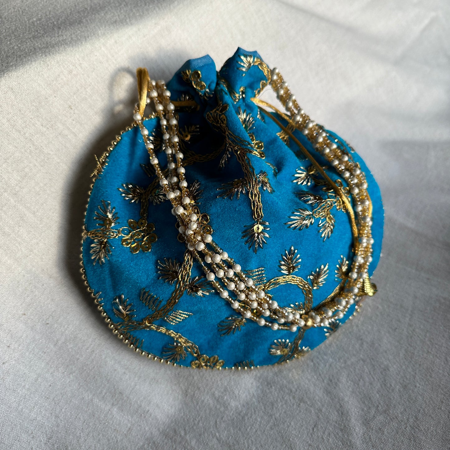 Velvet Embroidered Pearl Potli Bags