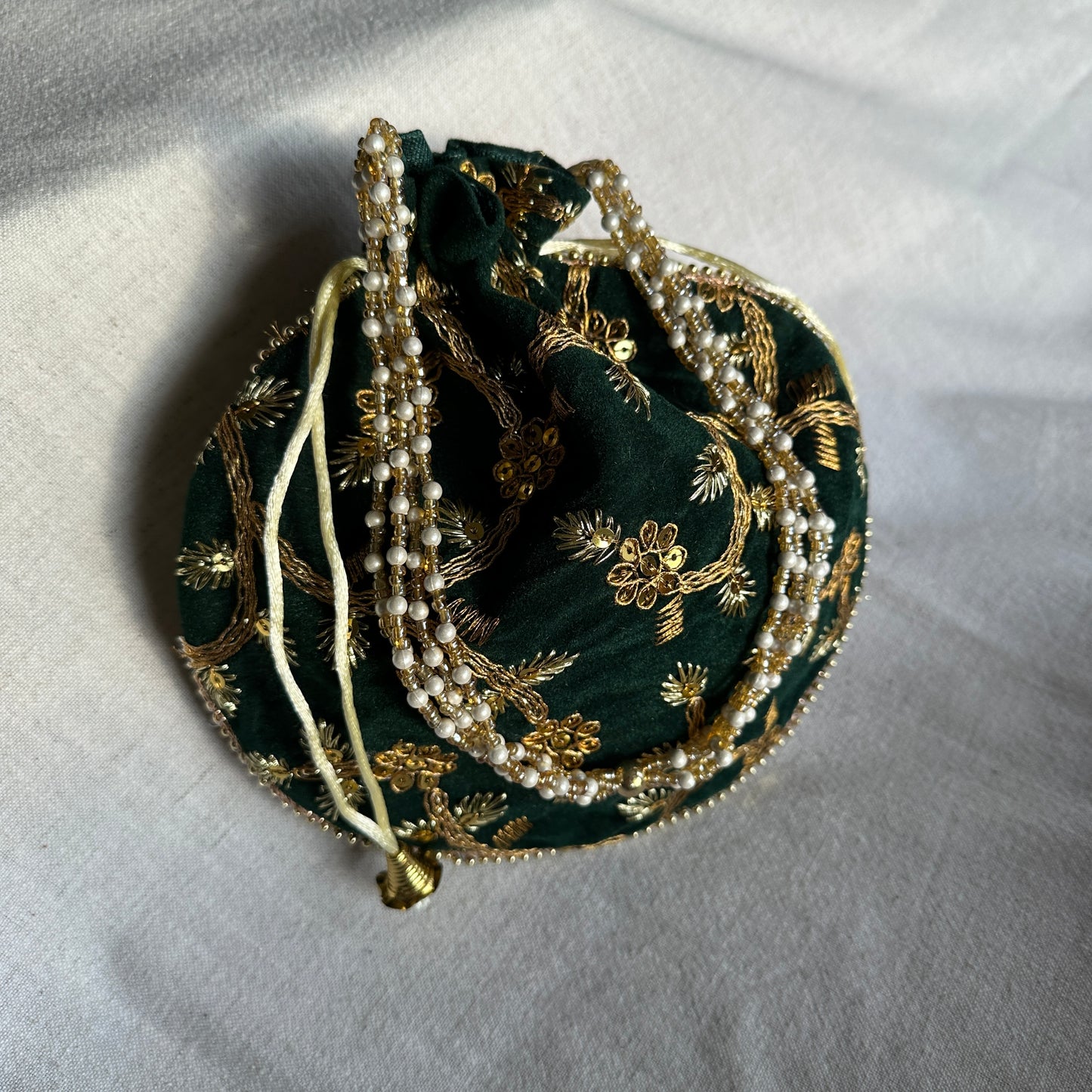 Velvet Embroidered Pearl Potli Bags