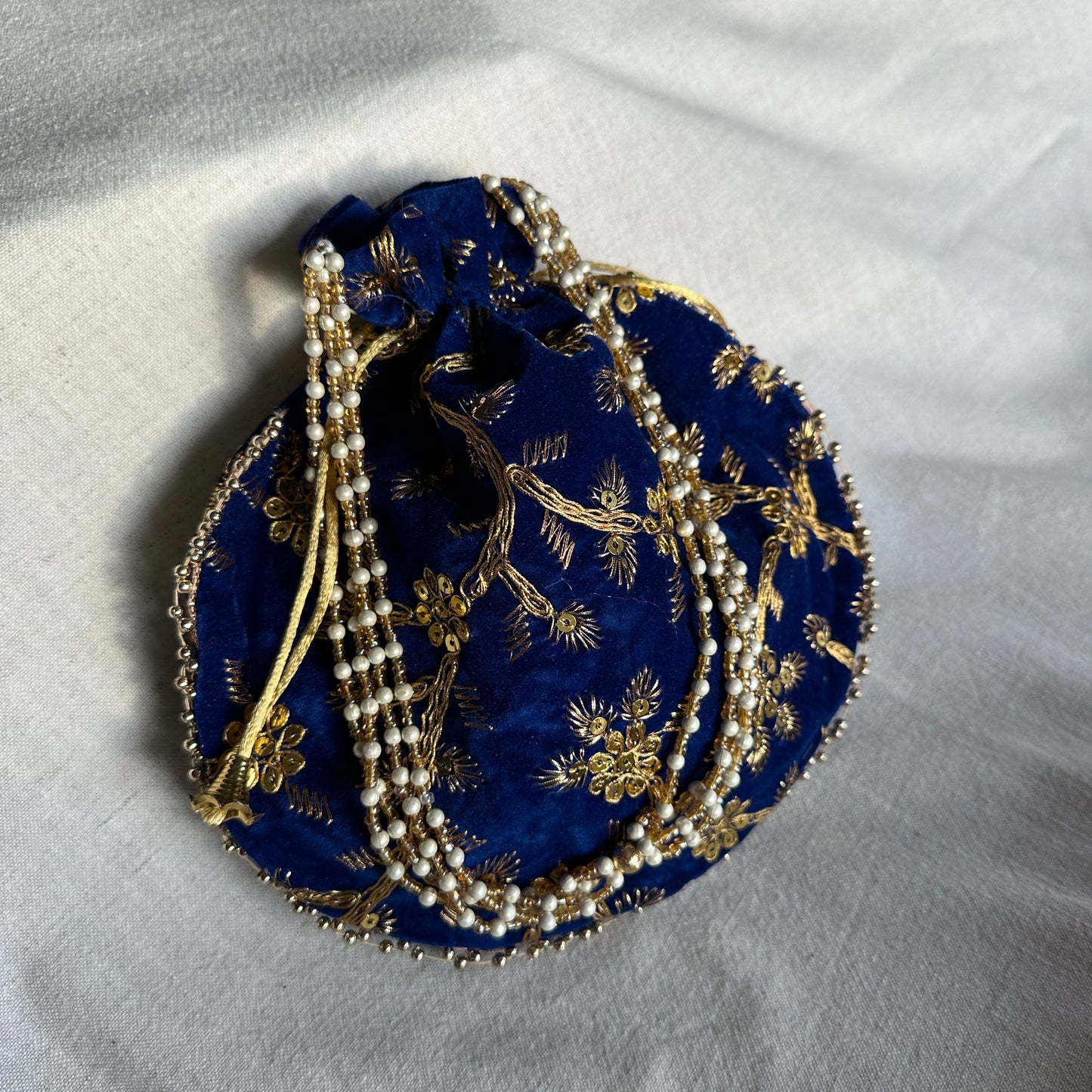 Velvet Embroidered Pearl Potli Bags