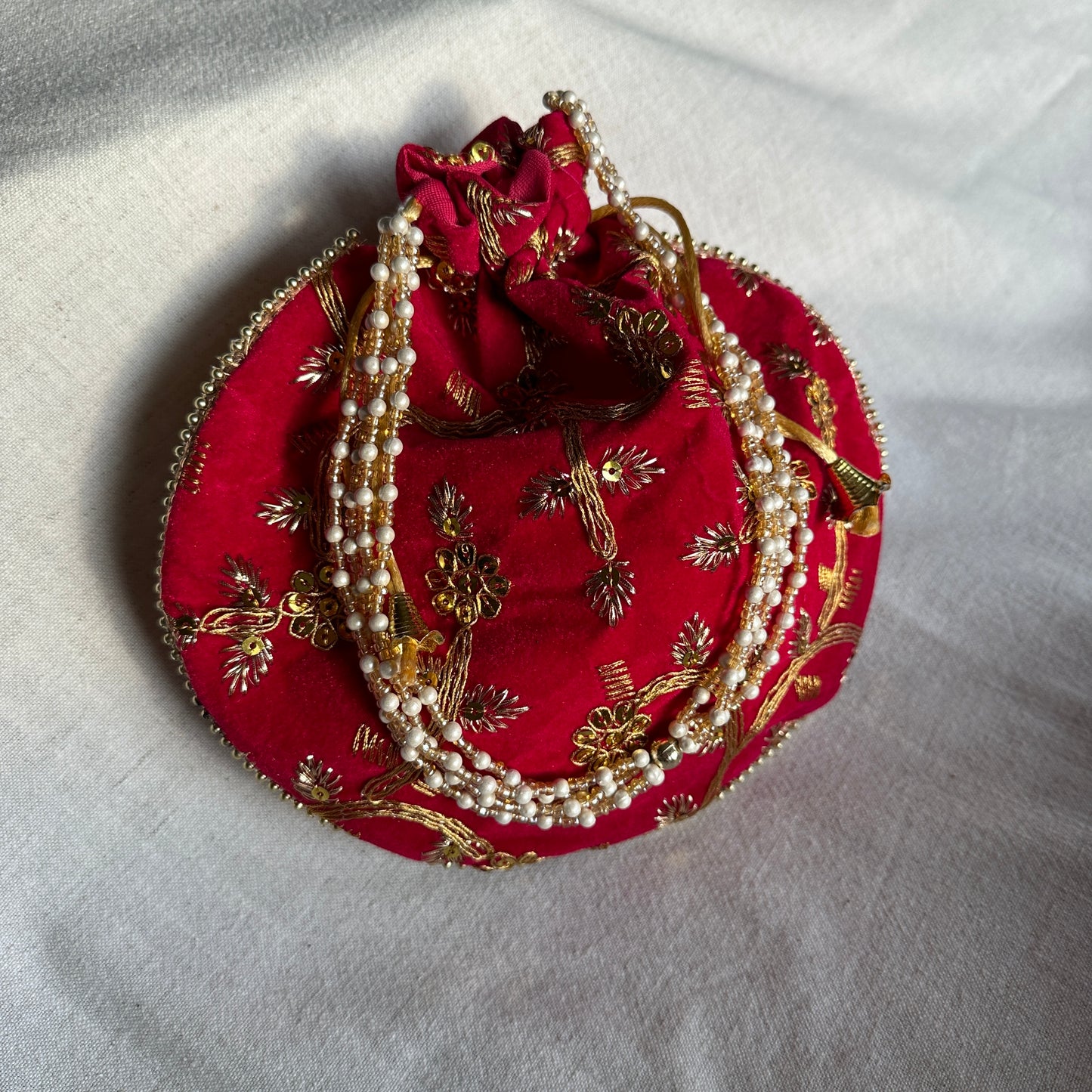 Velvet Embroidered Pearl Potli Bags