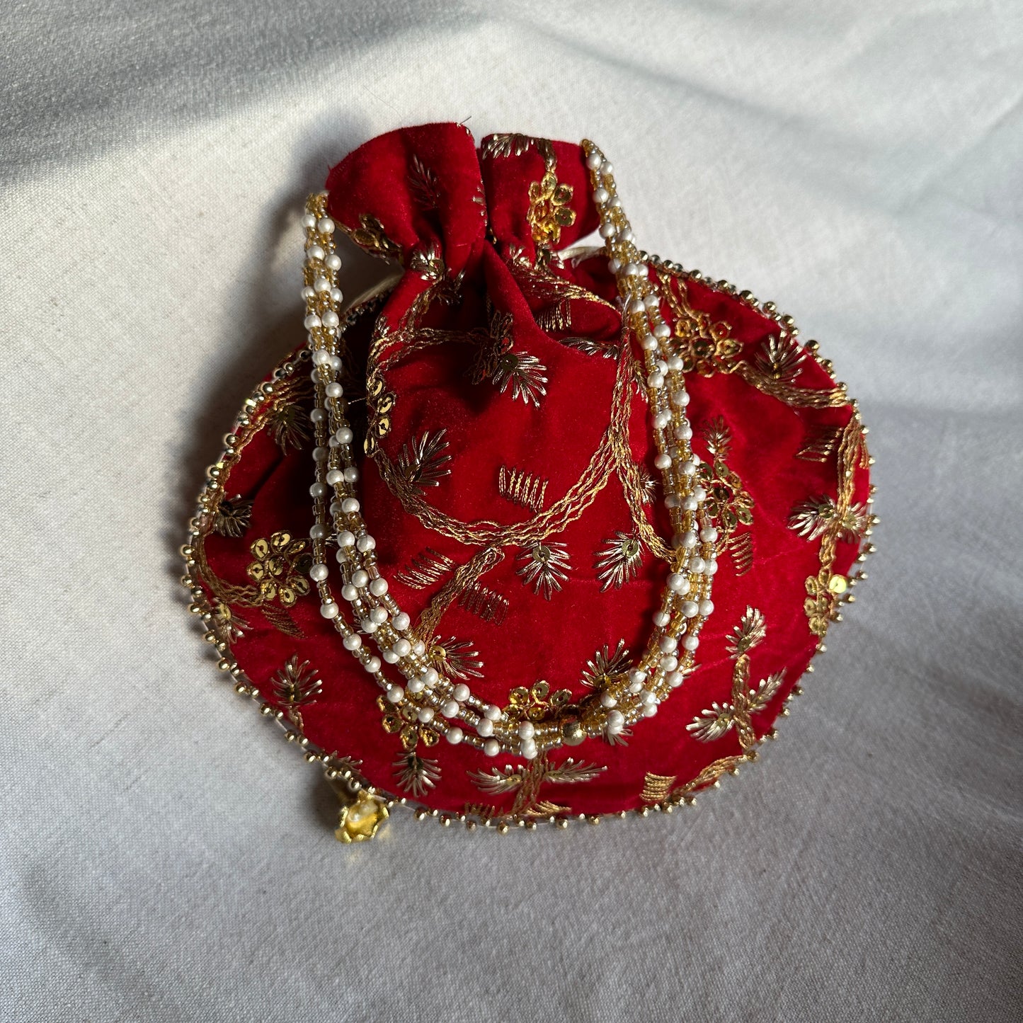 Velvet Embroidered Pearl Potli Bags