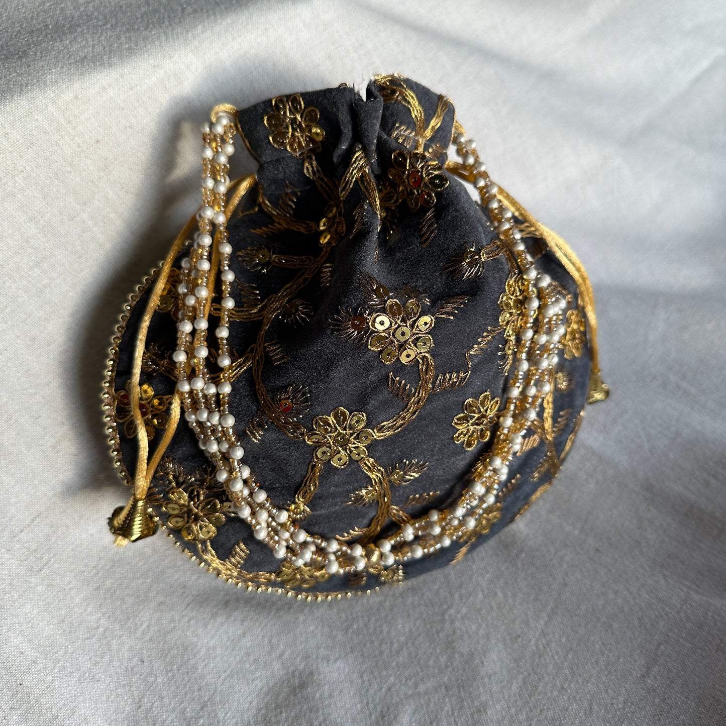 Velvet Embroidered Pearl Potli Bags