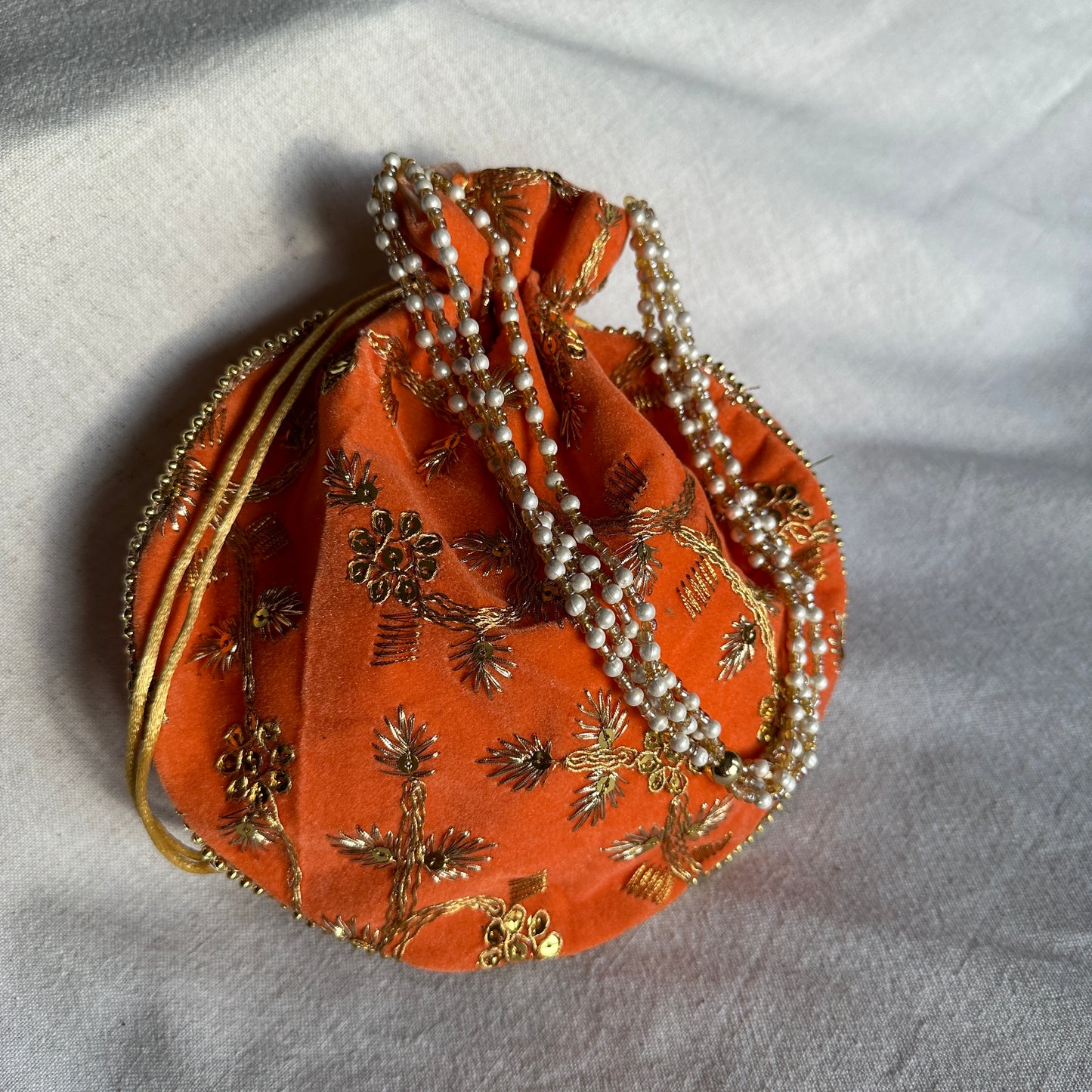 Velvet Embroidered Pearl Potli Bags