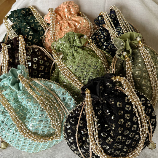 Scallop Sequin Embroidered Potli Bags